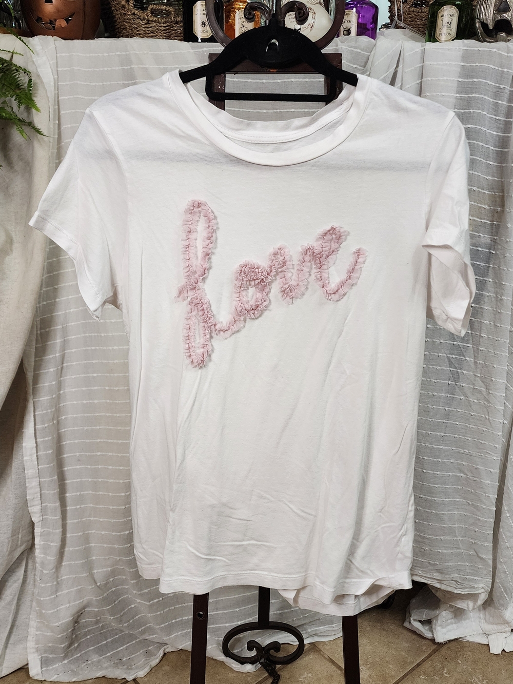 Victoria's Secret White Short-Sleeve Tee with Pink 'love' Applique